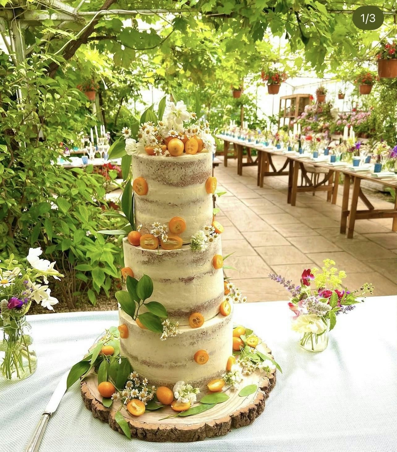 Wedding Cake with leaves and flowers at West Green House